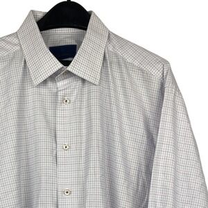 David Donahue Mens 18.5 34/35 (2XL) Cotton White Blue Pink Check Dress Shirt